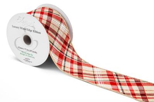 Eleganza Wired Edge Burlap Tartan Burgundy Red 63mm x 9.1m No.487 - Christmas Ribbon
